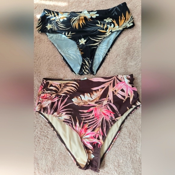 None Other - 3/$20 Floral Tropical Bikini Bottoms Set Blue Black Pink Brown